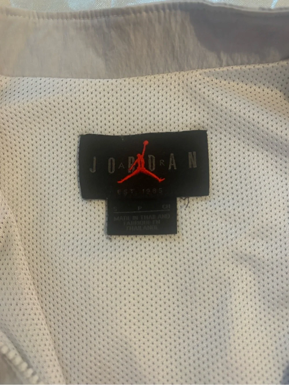 Jordan White Men's Half-Zip Windbreaker with Navy 'M'